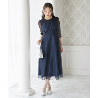 【結婚式・パーティードレス】ビスチェ風刺繍レースワンピースドレス 大きいサイズ