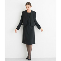 【喪服・礼服】洗える防しわ重ね着風デザイン前開きワンピースアンサンブル（ジャケット＋ワンピース）（オールシーズン対応） 大きいサイズ