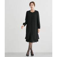 【喪服・礼服】洗える防シワ前開きレイヤードデザインワンピース 大きいサイズ