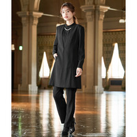 【喪服・礼服】洗える防しわフォーマル3点セットパンツスーツ（ロング丈ノーカラージャケット＋パール調デザインブラウス＋ストレートパンツ） 大きいサイズ