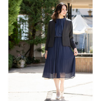 【入学式・卒業式・フォーマル】ダブルクロスノーカラージャケット+シフォンジョーゼットプリーツワンピースアンサンブル 大きいサイズ