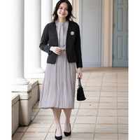 【入学式・卒業式・フォーマル】ダブルクロスノーカラージャケット+シフォンジョーゼットプリーツワンピースアンサンブル 大きいサイズ