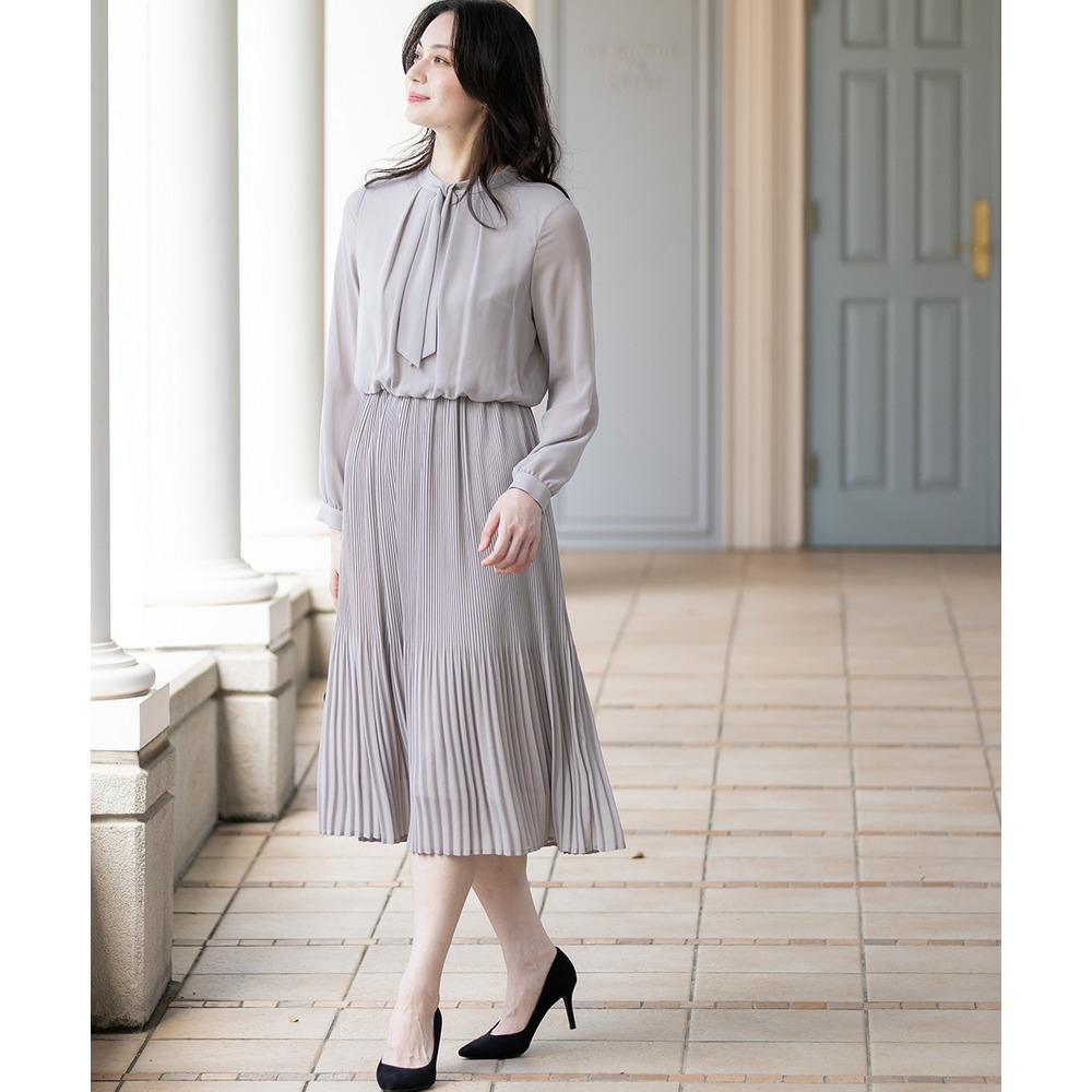 【入学式・卒業式・フォーマル】ダブルクロスノーカラージャケット+シフォンジョーゼットプリーツワンピースアンサンブル 大きいサイズ10