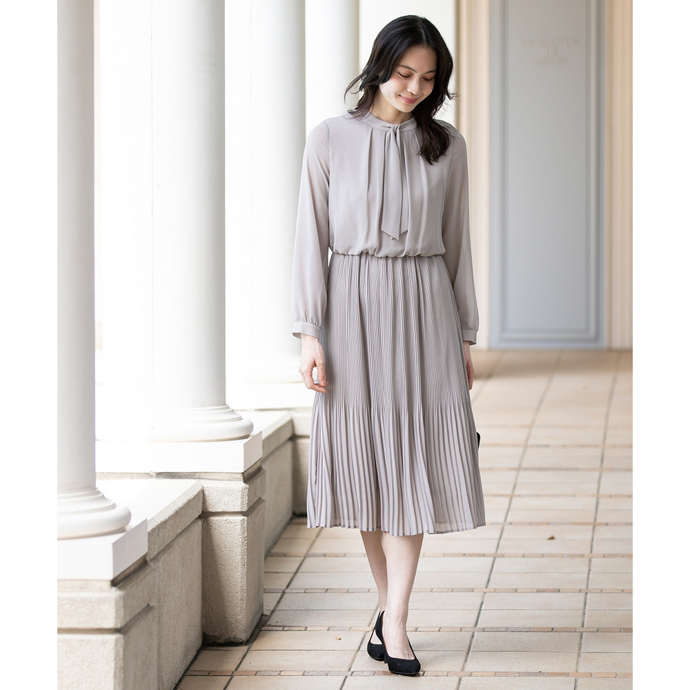 【入学式・卒業式・フォーマル】ダブルクロスノーカラージャケット+シフォンジョーゼットプリーツワンピースアンサンブル 大きいサイズ11