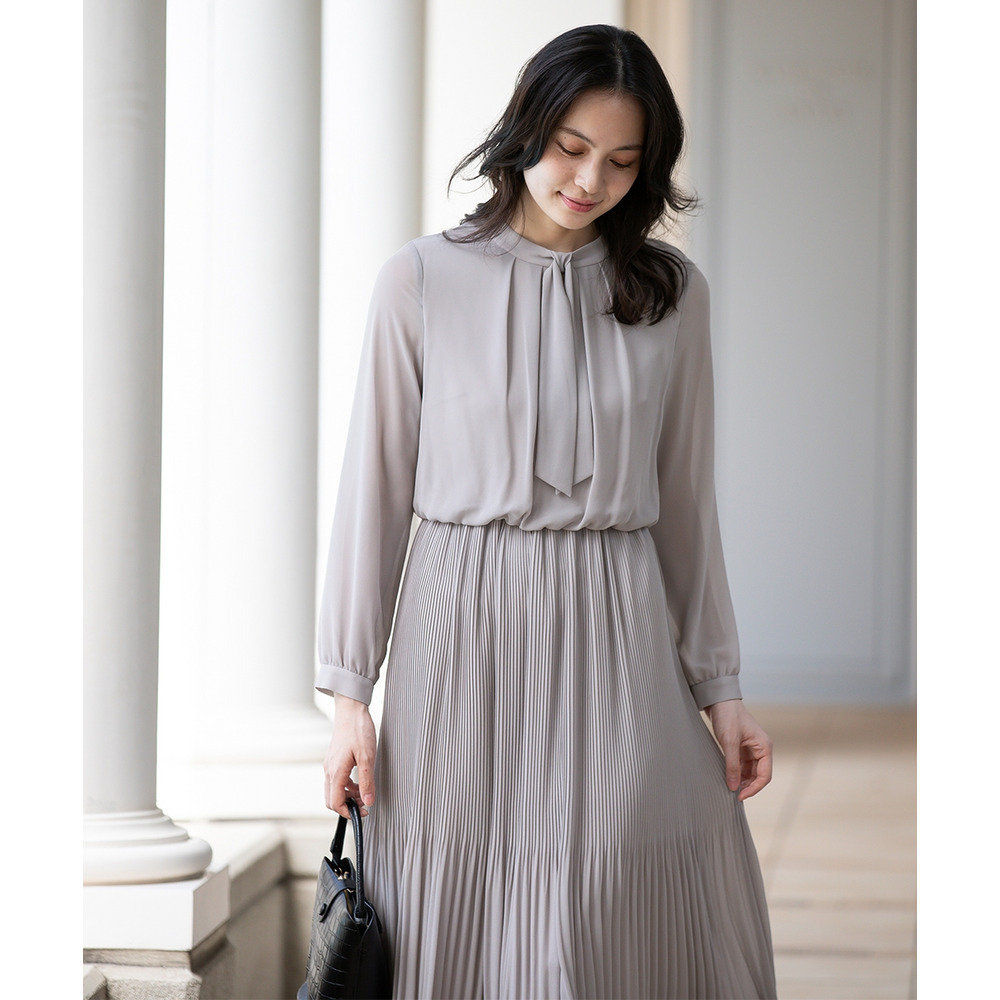 【入学式・卒業式・フォーマル】ダブルクロスノーカラージャケット+シフォンジョーゼットプリーツワンピースアンサンブル 大きいサイズ13