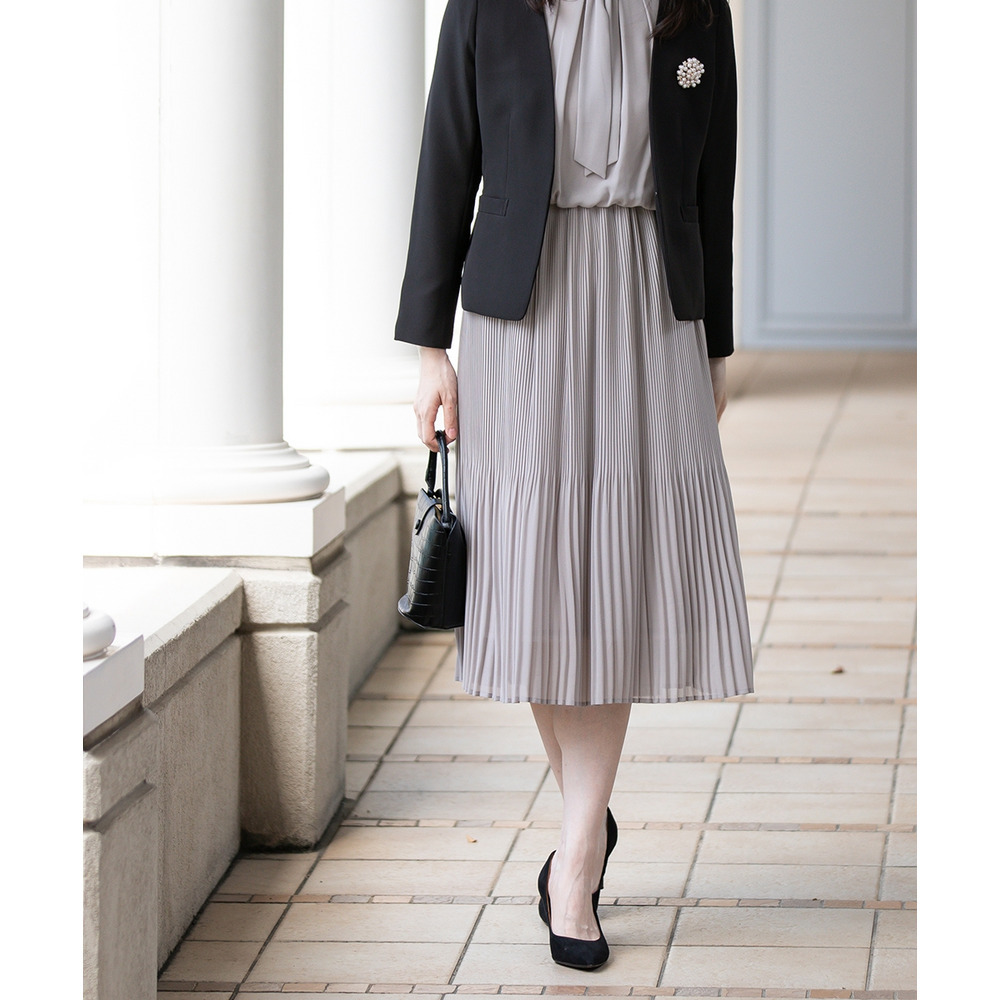 【入学式・卒業式・フォーマル】ダブルクロスノーカラージャケット+シフォンジョーゼットプリーツワンピースアンサンブル 大きいサイズ15