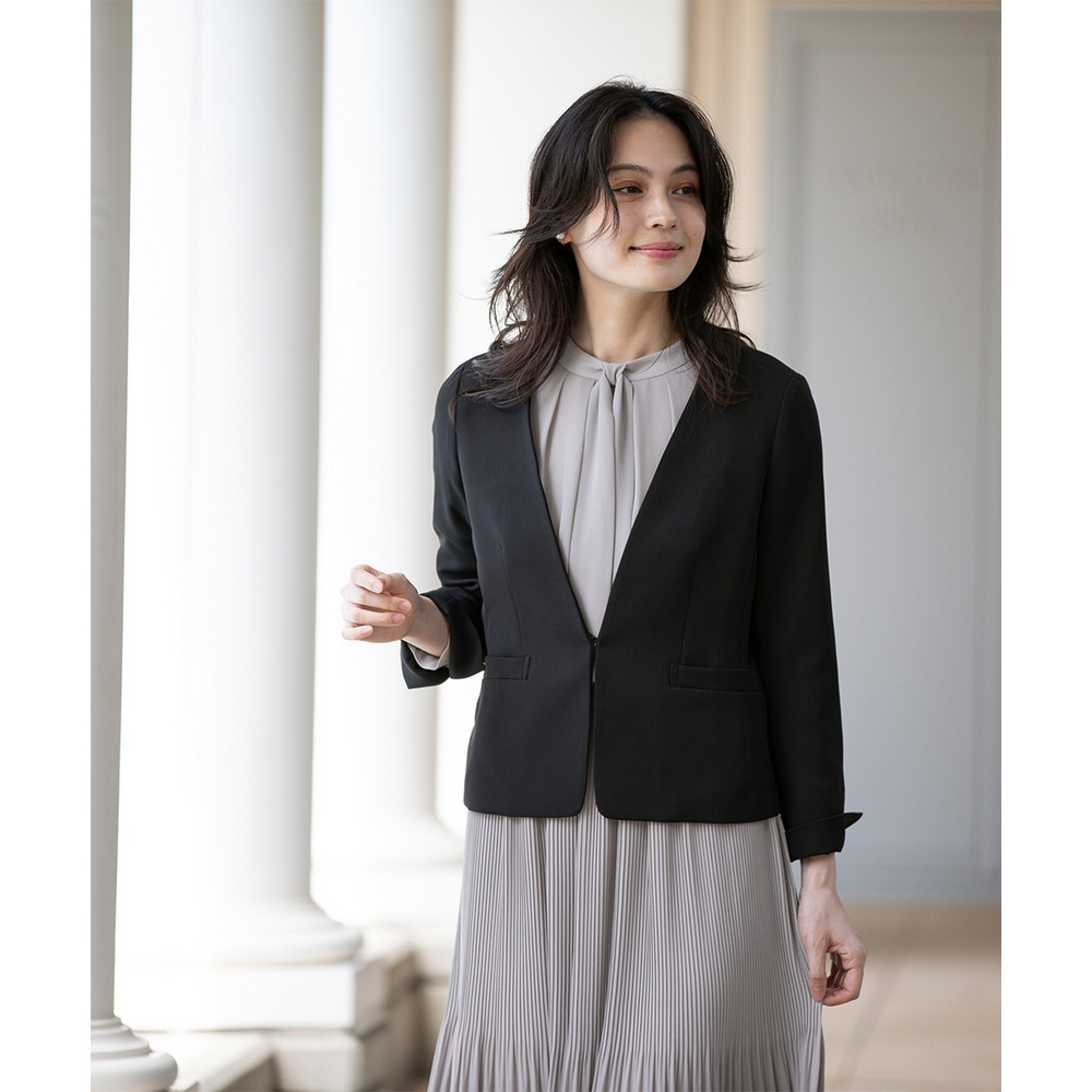 【入学式・卒業式・フォーマル】ダブルクロスノーカラージャケット+シフォンジョーゼットプリーツワンピースアンサンブル 大きいサイズ17