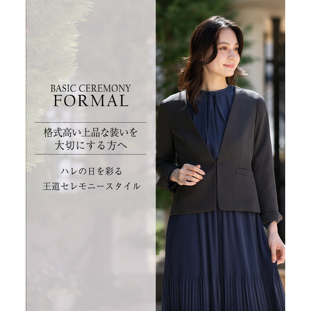 【入学式・卒業式・フォーマル】ダブルクロスノーカラージャケット+シフォンジョーゼットプリーツワンピースアンサンブル 大きいサイズ2