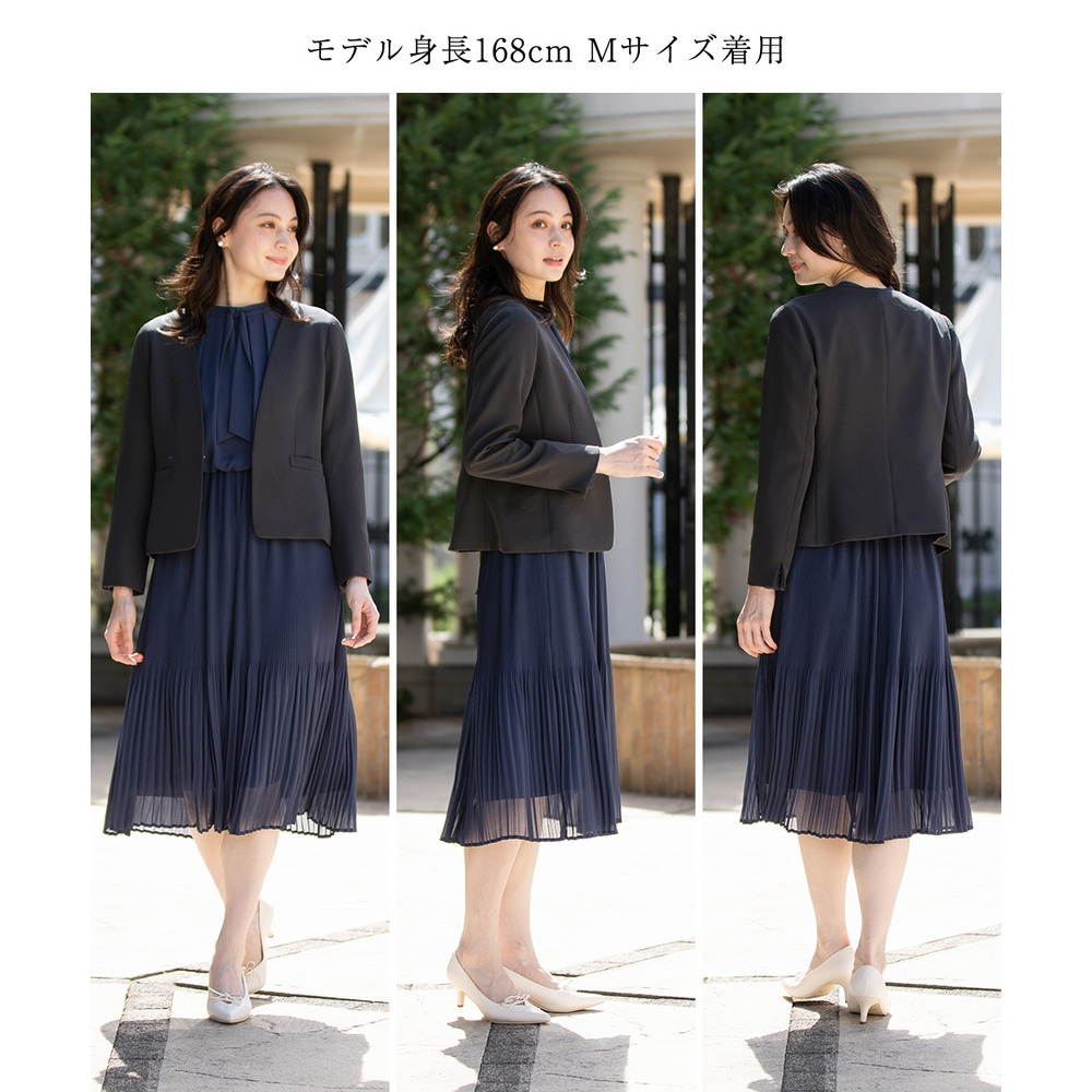 【入学式・卒業式・フォーマル】ダブルクロスノーカラージャケット+シフォンジョーゼットプリーツワンピースアンサンブル 大きいサイズ22