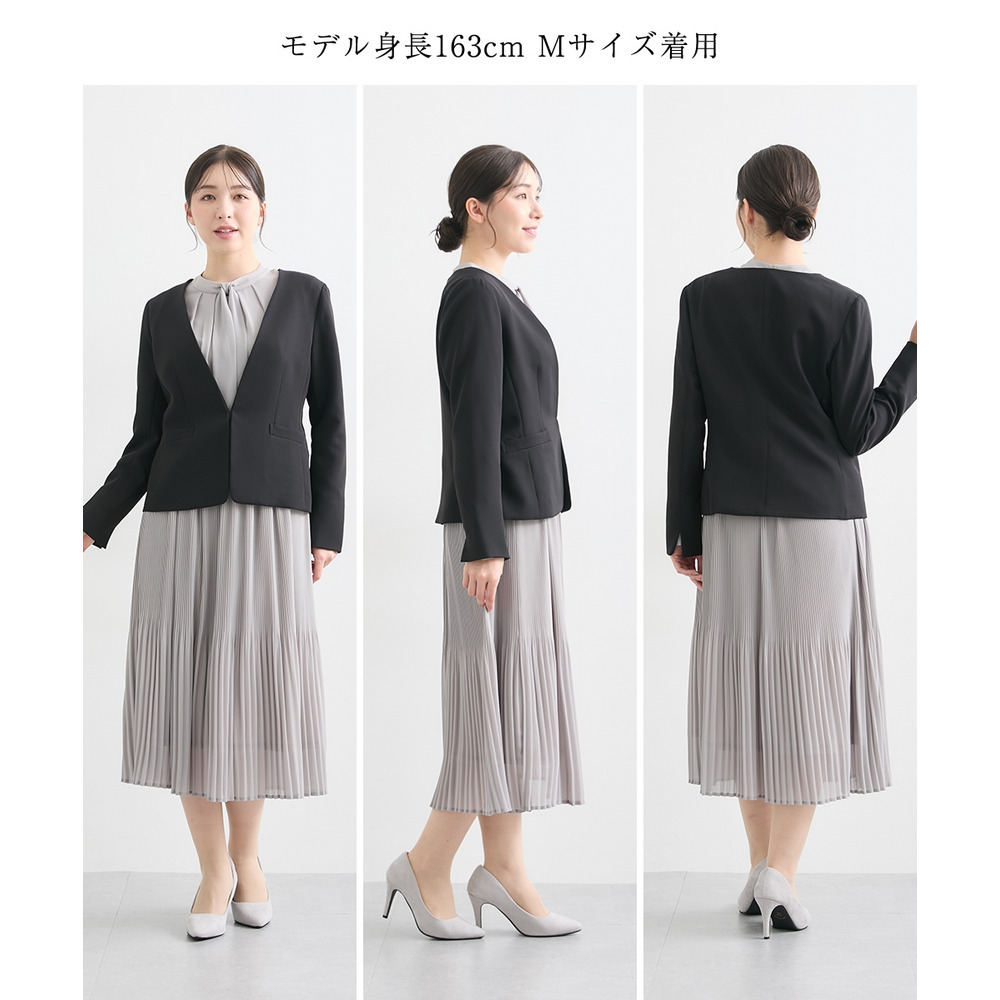 【入学式・卒業式・フォーマル】ダブルクロスノーカラージャケット+シフォンジョーゼットプリーツワンピースアンサンブル 大きいサイズ24