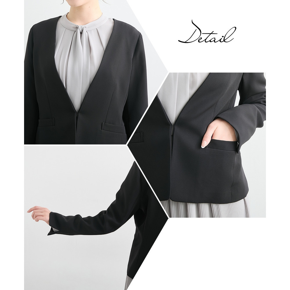 【入学式・卒業式・フォーマル】ダブルクロスノーカラージャケット+シフォンジョーゼットプリーツワンピースアンサンブル 大きいサイズ26