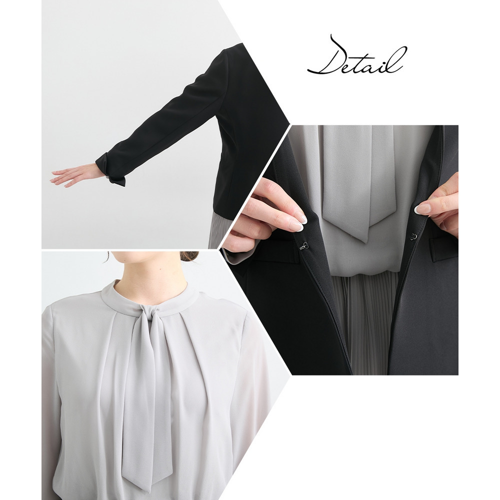 【入学式・卒業式・フォーマル】ダブルクロスノーカラージャケット+シフォンジョーゼットプリーツワンピースアンサンブル 大きいサイズ27