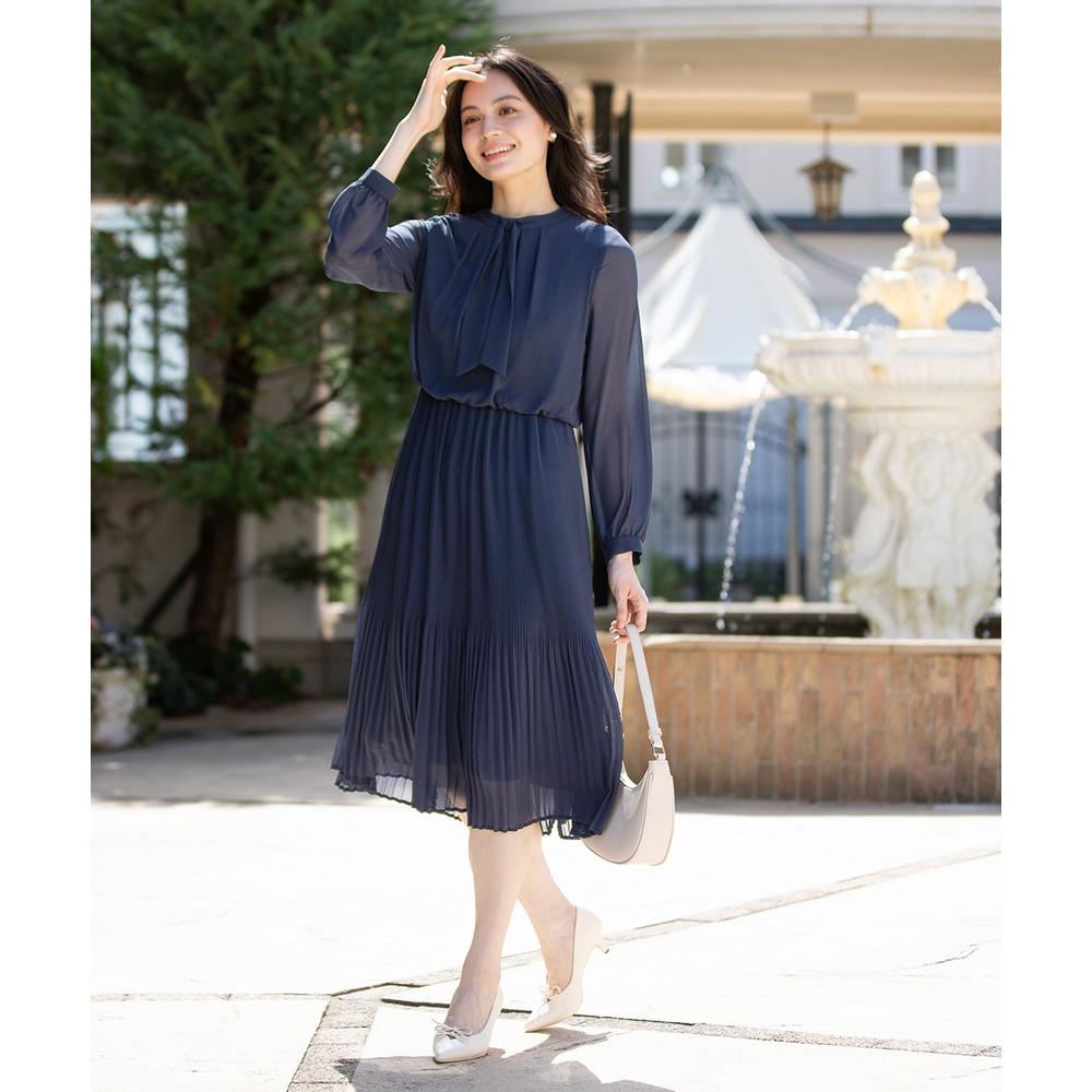 【入学式・卒業式・フォーマル】ダブルクロスノーカラージャケット+シフォンジョーゼットプリーツワンピースアンサンブル 大きいサイズ4