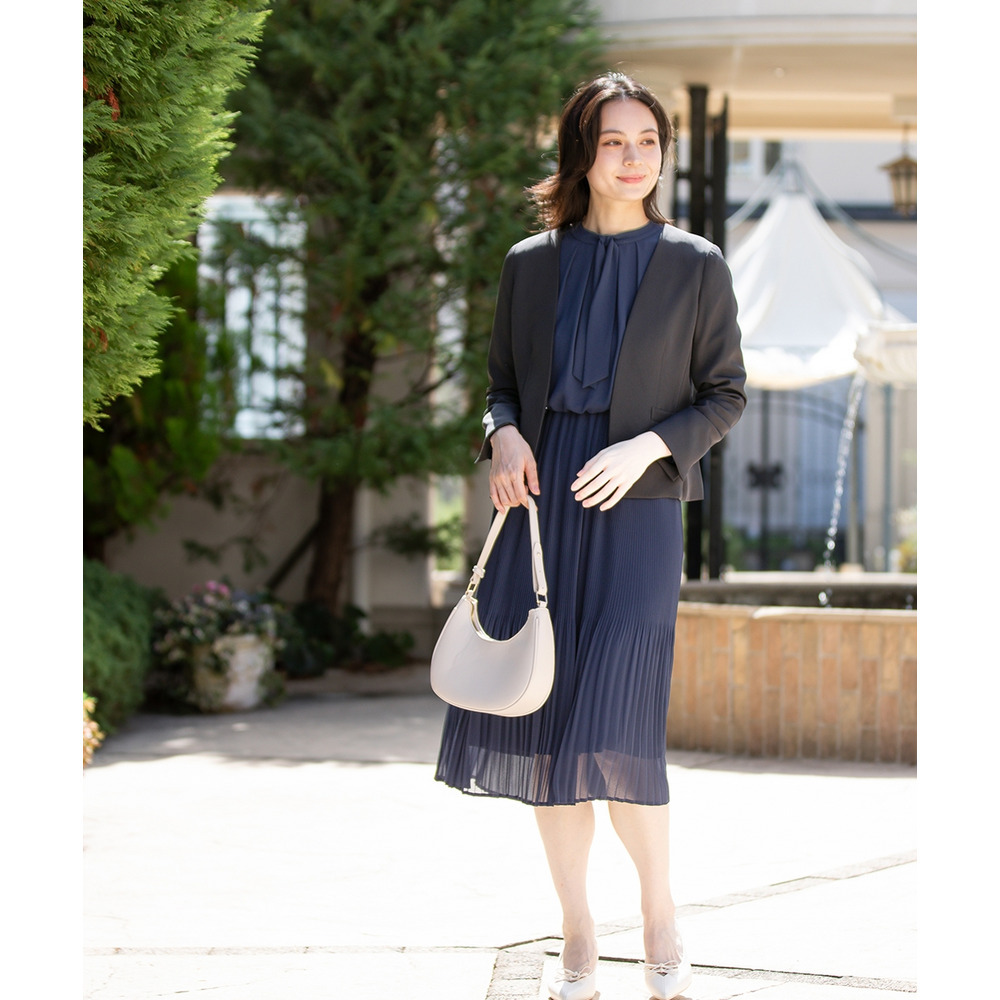 【入学式・卒業式・フォーマル】ダブルクロスノーカラージャケット+シフォンジョーゼットプリーツワンピースアンサンブル 大きいサイズ7