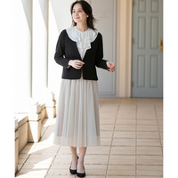 【入学式・卒業式・フォーマル】ダブルクロスストレッチノーカラージャケット+チュールスカートセットアップ 大きいサイズ