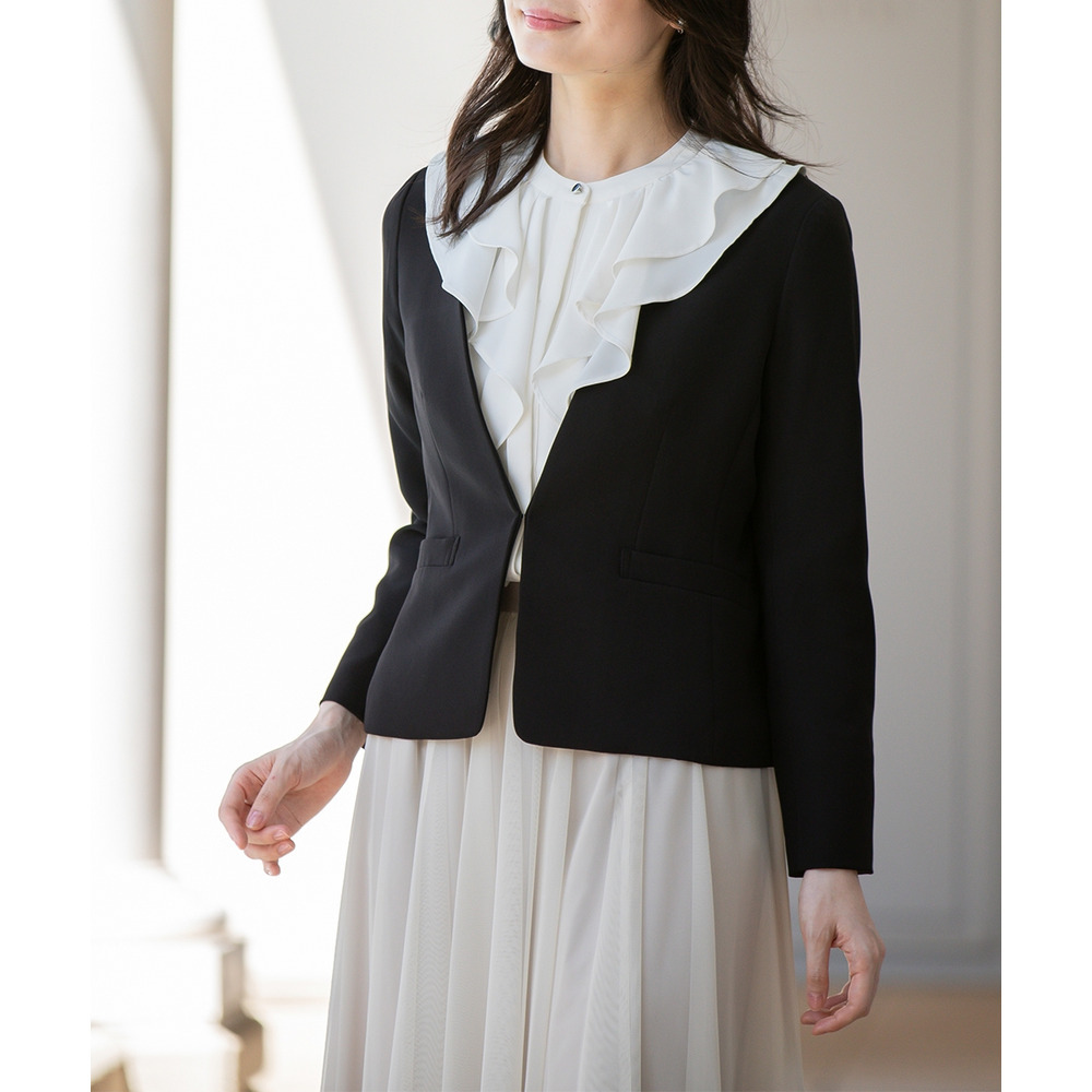 【入学式・卒業式・フォーマル】ダブルクロスストレッチノーカラージャケット+チュールスカートセットアップ 大きいサイズ12