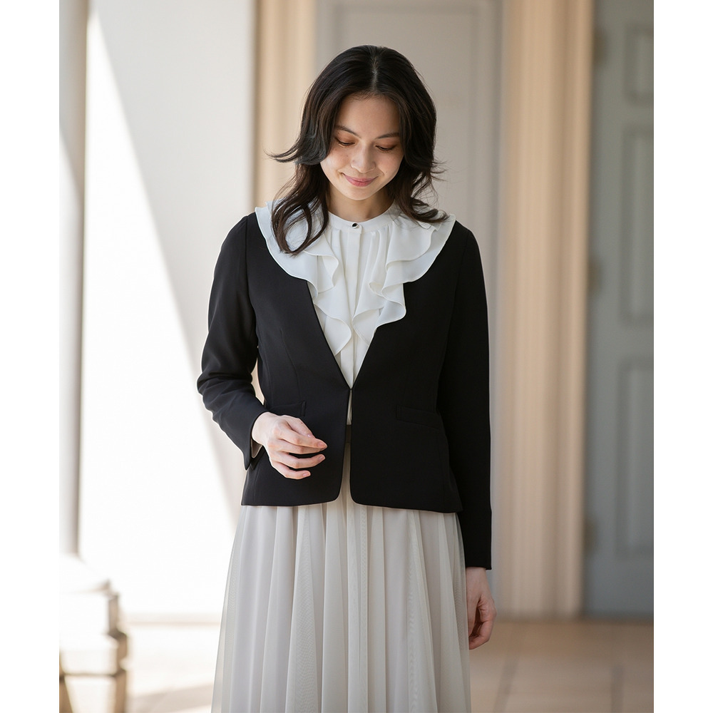 【入学式・卒業式・フォーマル】ダブルクロスストレッチノーカラージャケット+チュールスカートセットアップ 大きいサイズ13
