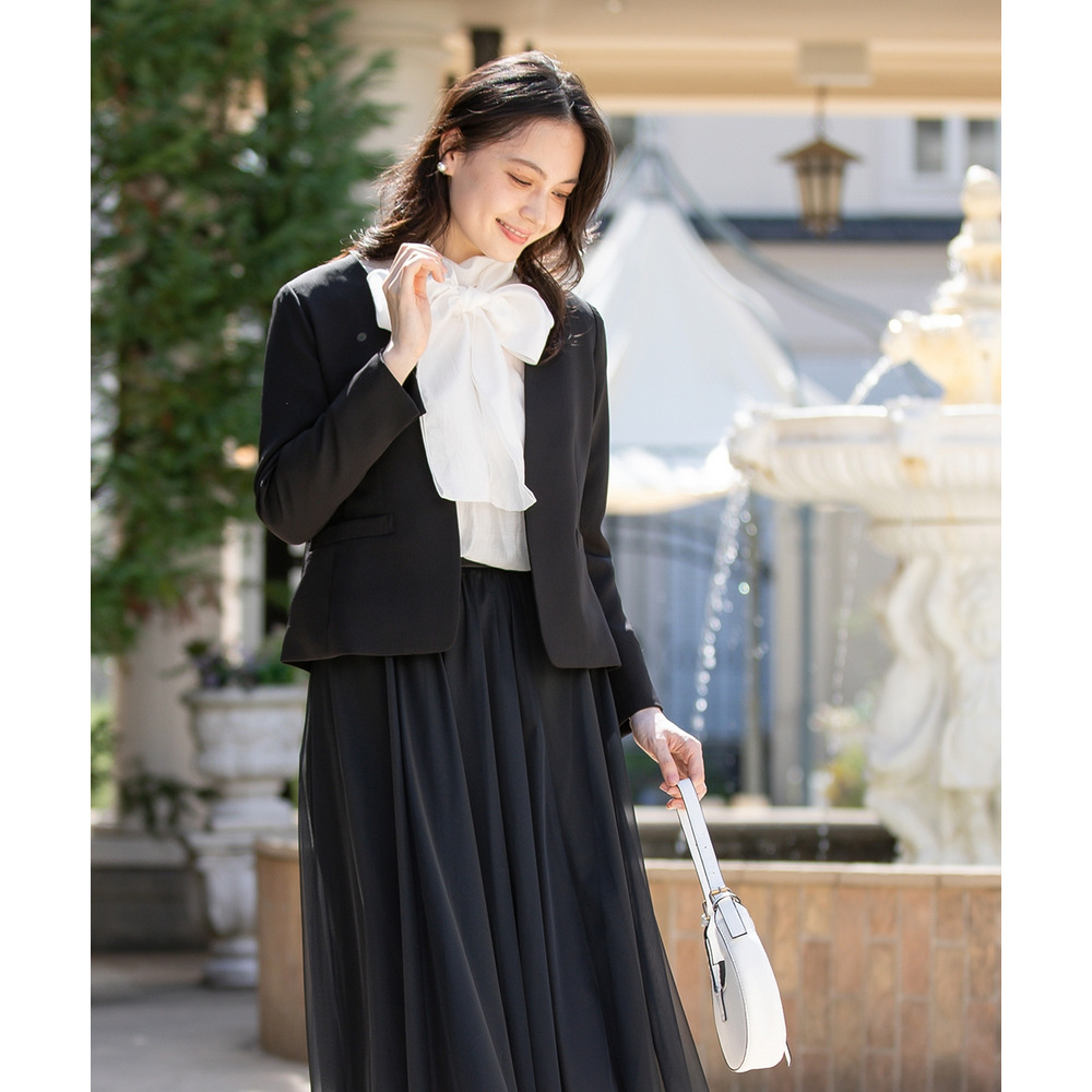 【入学式・卒業式・フォーマル】ダブルクロスストレッチノーカラージャケット+チュールスカートセットアップ 大きいサイズ17