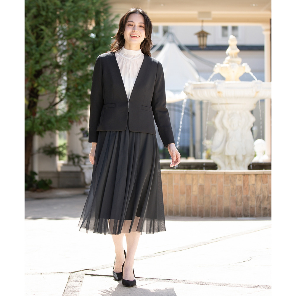 【入学式・卒業式・フォーマル】ダブルクロスストレッチノーカラージャケット+チュールスカートセットアップ 大きいサイズ21