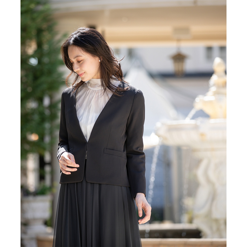 【入学式・卒業式・フォーマル】ダブルクロスストレッチノーカラージャケット+チュールスカートセットアップ 大きいサイズ22