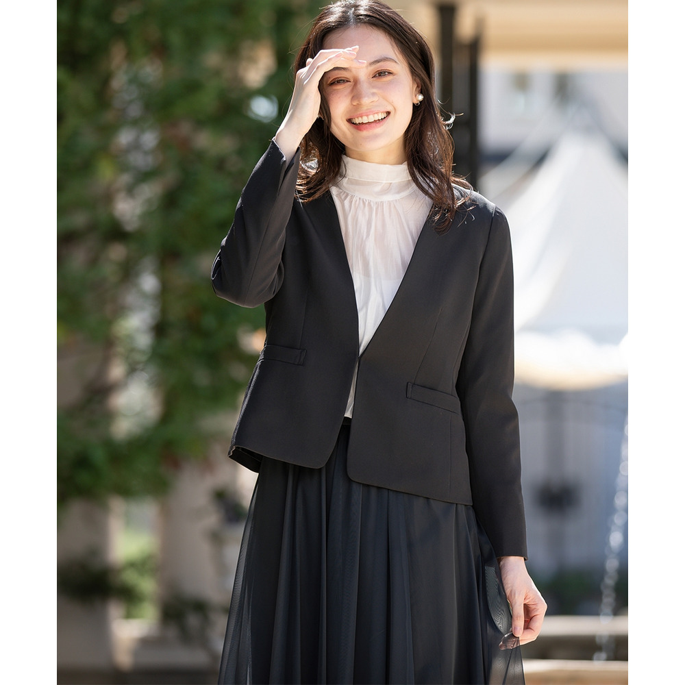 【入学式・卒業式・フォーマル】ダブルクロスストレッチノーカラージャケット+チュールスカートセットアップ 大きいサイズ23