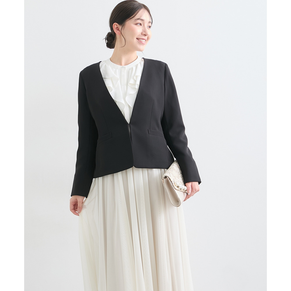 【入学式・卒業式・フォーマル】ダブルクロスストレッチノーカラージャケット+チュールスカートセットアップ 大きいサイズ25