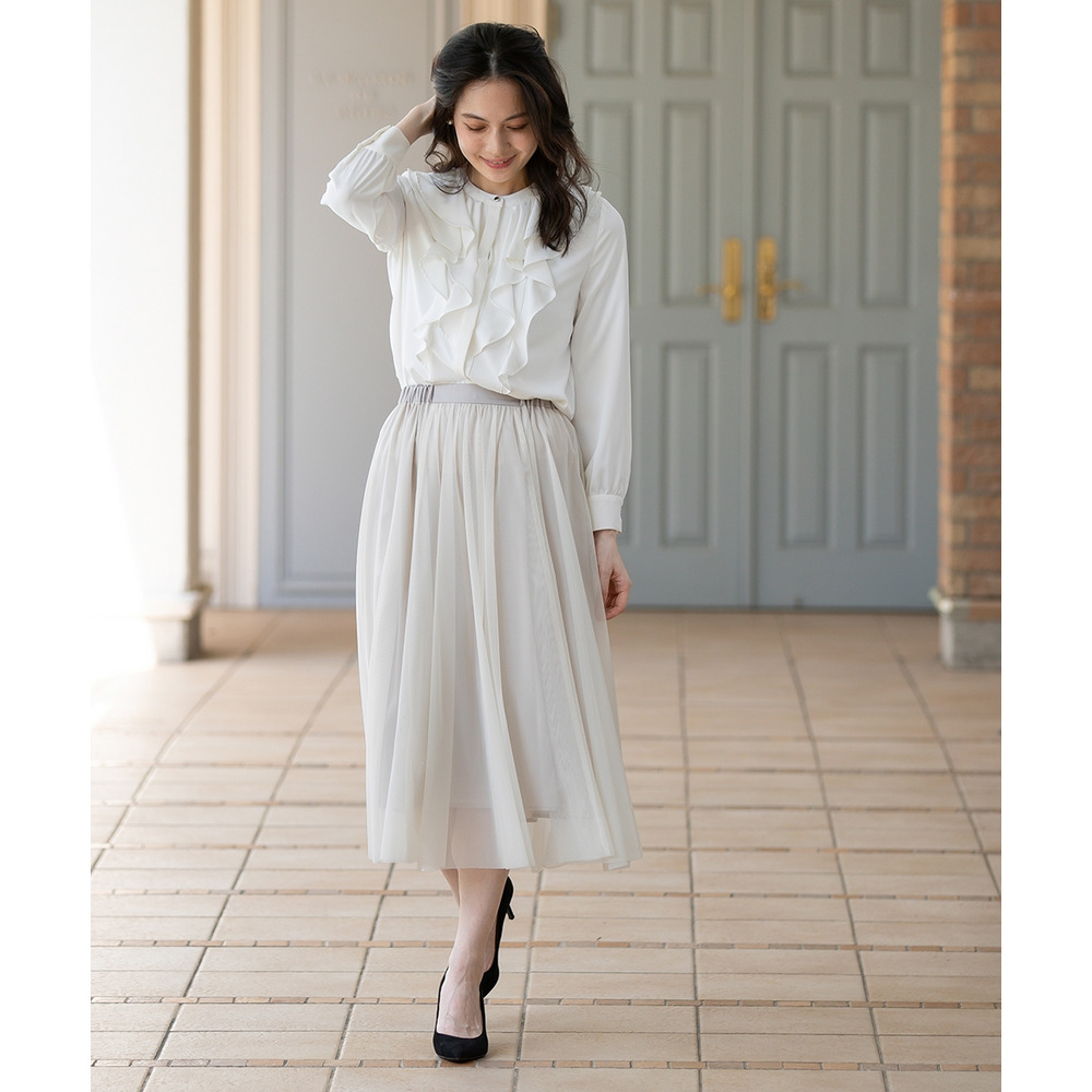 【入学式・卒業式・フォーマル】ダブルクロスストレッチノーカラージャケット+チュールスカートセットアップ 大きいサイズ5