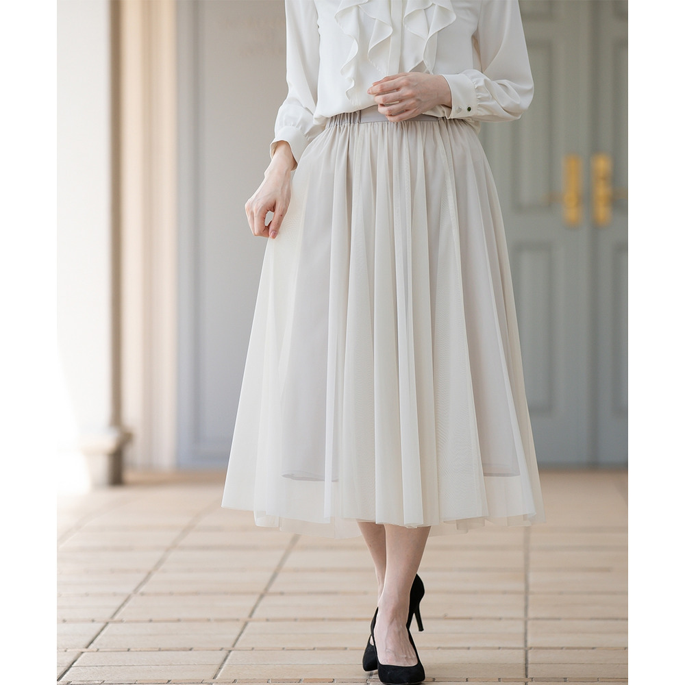 【入学式・卒業式・フォーマル】ダブルクロスストレッチノーカラージャケット+チュールスカートセットアップ 大きいサイズ6