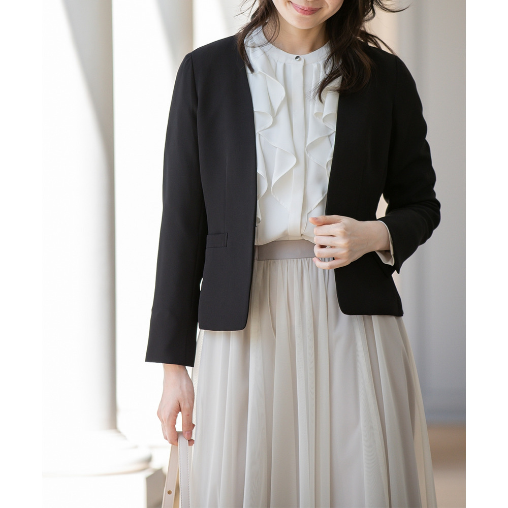 【入学式・卒業式・フォーマル】ダブルクロスストレッチノーカラージャケット+チュールスカートセットアップ 大きいサイズ9