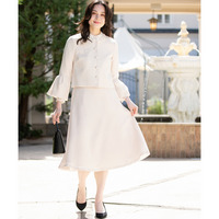 【入学式・卒業式・フォーマル】洗える パール釦使い袖タックデザインジャケット+フレアスカートセットアップ 大きいサイズ