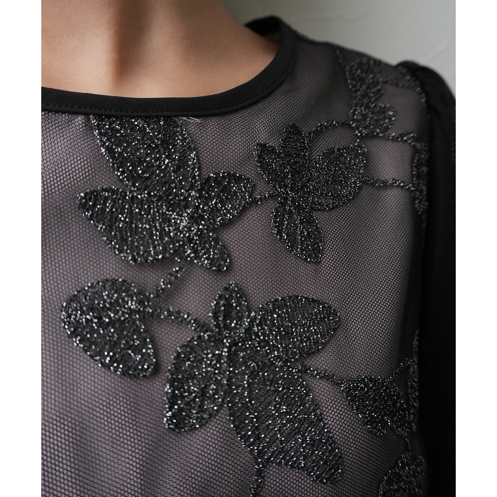 【結婚式・パーティードレス】チュール刺繍使いフレアスリーブワンピースドレス 大きいサイズ16