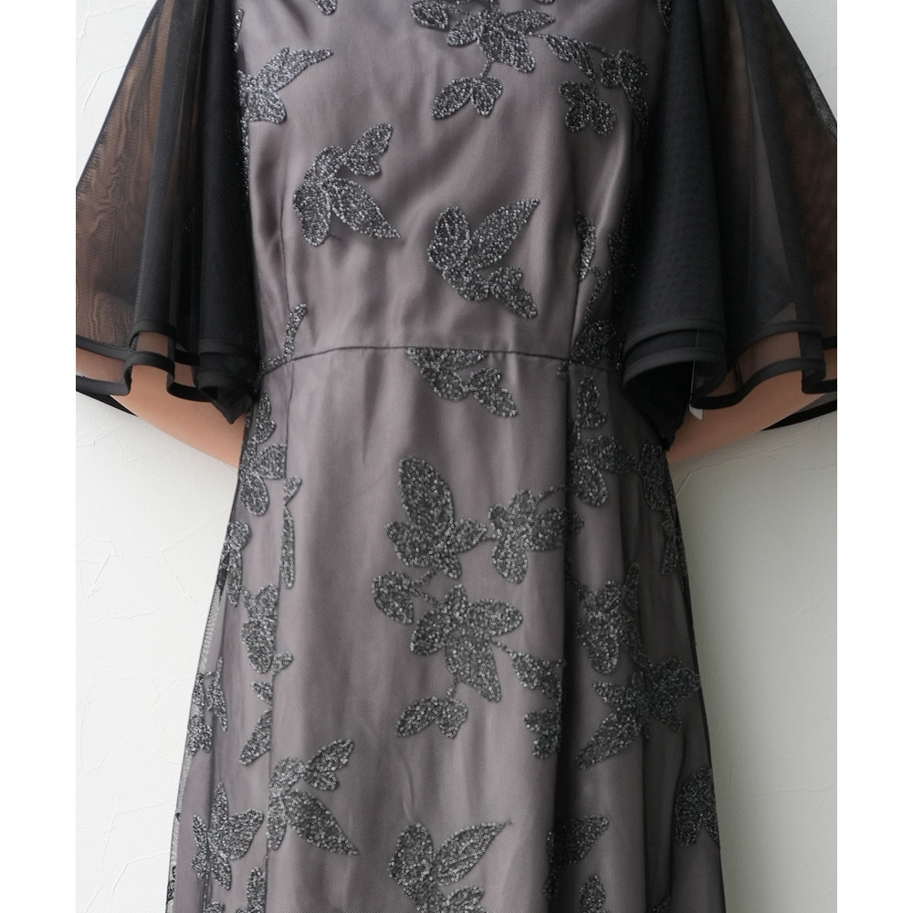 【結婚式・パーティードレス】チュール刺繍使いフレアスリーブワンピースドレス 大きいサイズ17