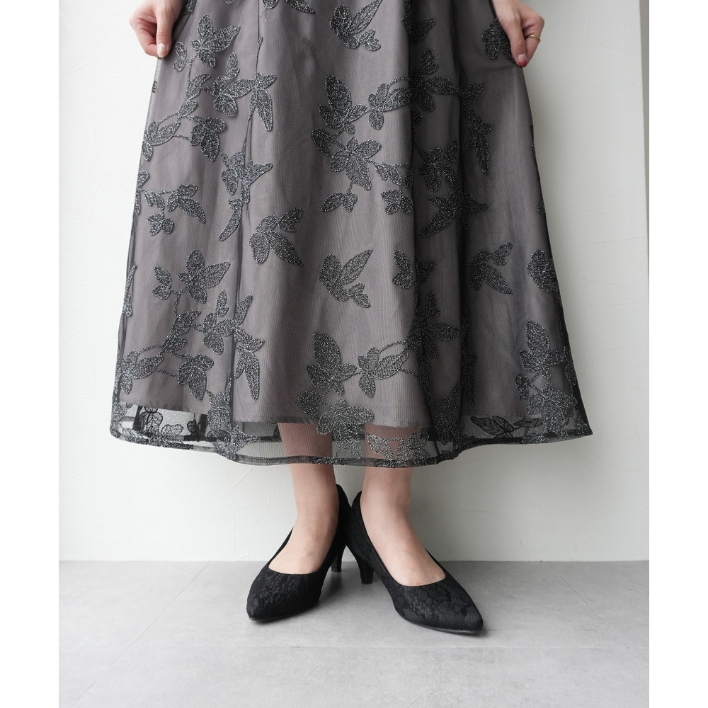 【結婚式・パーティードレス】チュール刺繍使いフレアスリーブワンピースドレス 大きいサイズ19