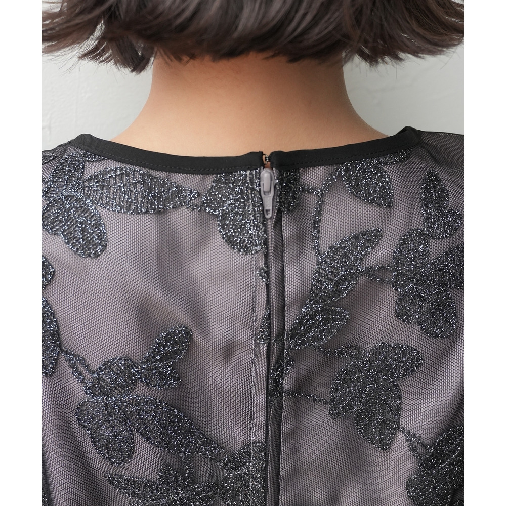 【結婚式・パーティードレス】チュール刺繍使いフレアスリーブワンピースドレス 大きいサイズ20