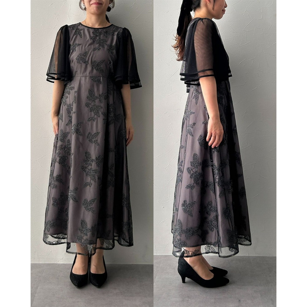 【結婚式・パーティードレス】チュール刺繍使いフレアスリーブワンピースドレス 大きいサイズ21