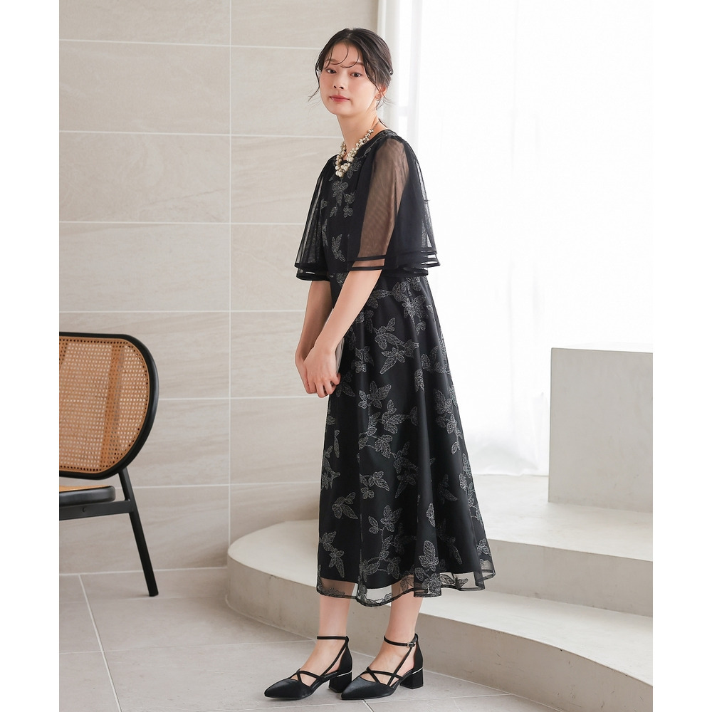 【結婚式・パーティードレス】チュール刺繍使いフレアスリーブワンピースドレス 大きいサイズ7