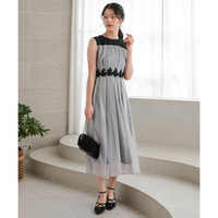 【結婚式・パーティードレス】ウエストレースデザインノースリーブワンピースドレス 大きいサイズ