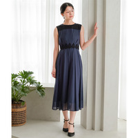 【結婚式・パーティードレス】ウエストレースデザインノースリーブワンピースドレス 大きいサイズ