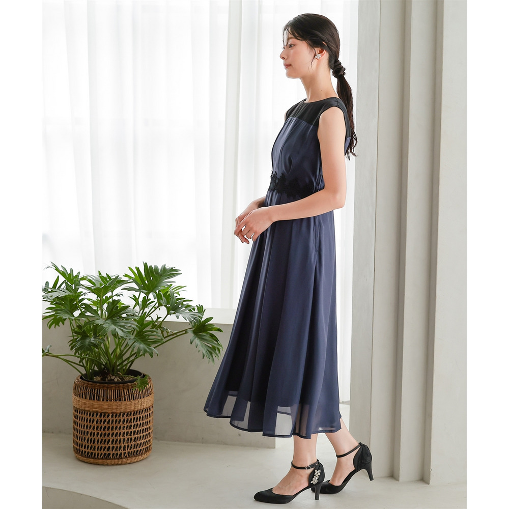 【結婚式・パーティードレス】ウエストレースデザインノースリーブワンピースドレス 大きいサイズ11