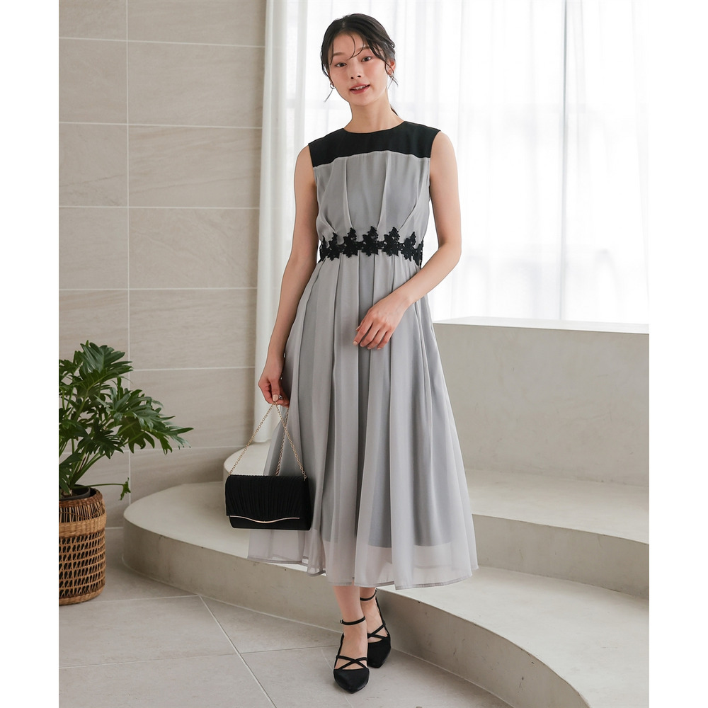 【結婚式・パーティードレス】ウエストレースデザインノースリーブワンピースドレス 大きいサイズ2