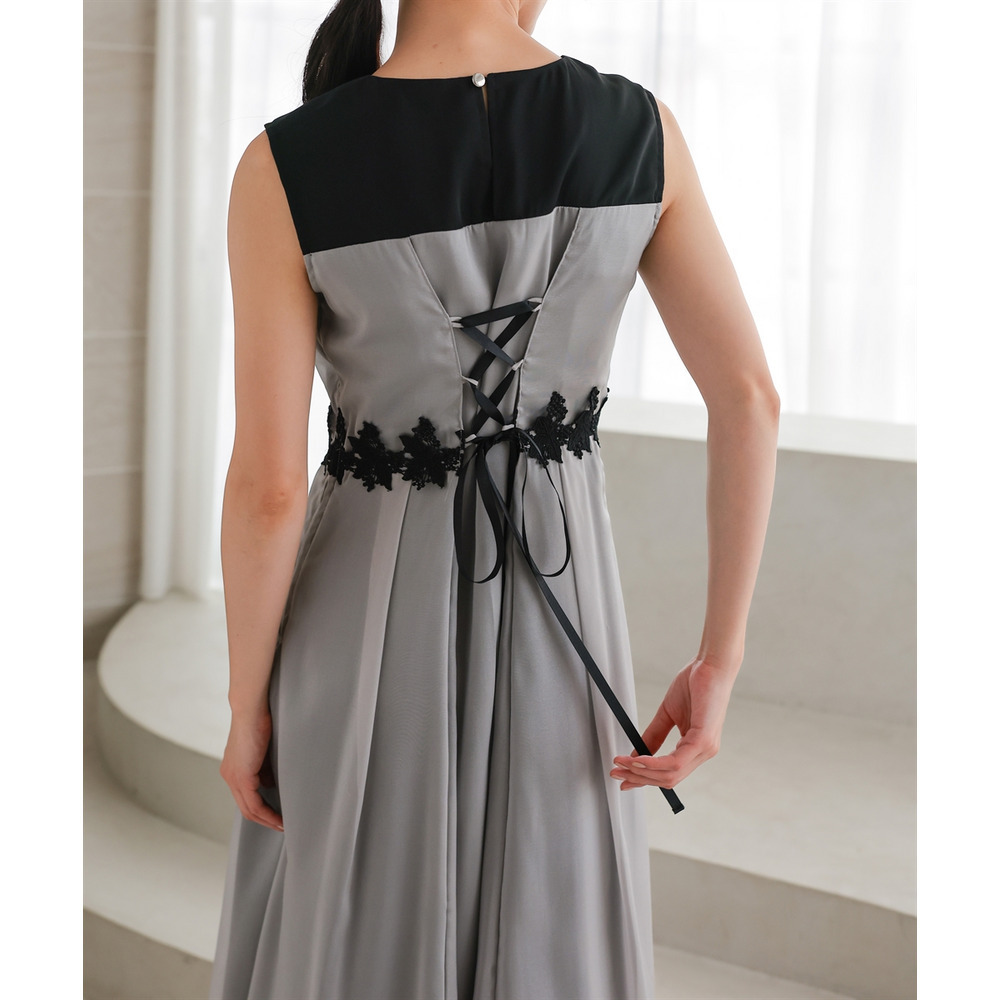 【結婚式・パーティードレス】ウエストレースデザインノースリーブワンピースドレス 大きいサイズ5