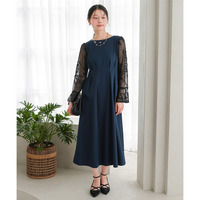 【結婚式・パーティードレス】モール刺繍チュール使いウエストタックデザインワンピースドレス 大きいサイズ