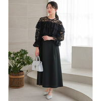 【結婚式・パーティードレス】モール刺繍レース使いティアードワンピースドレス 大きいサイズ