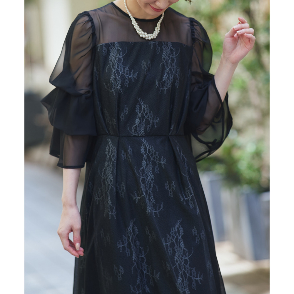 【結婚式・パーティードレス】デザインスリーブラメチュールワンピースドレス 大きいサイズ10