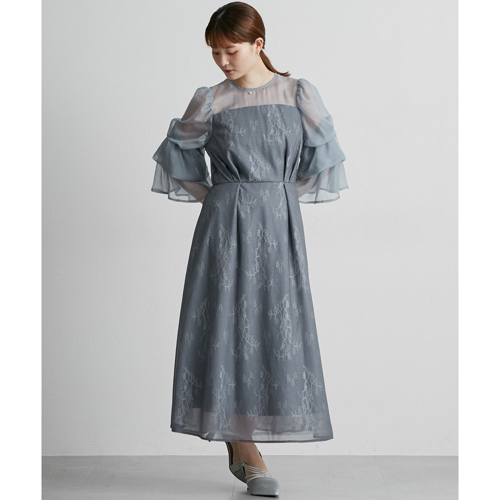 【結婚式・パーティードレス】デザインスリーブラメチュールワンピースドレス 大きいサイズ12