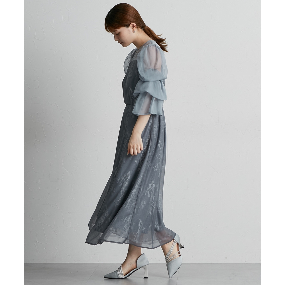 【結婚式・パーティードレス】デザインスリーブラメチュールワンピースドレス 大きいサイズ14