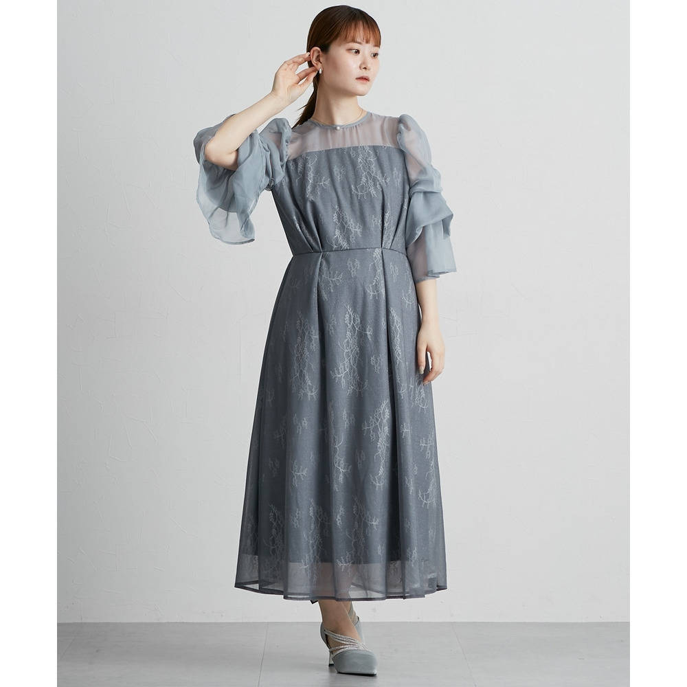 【結婚式・パーティードレス】デザインスリーブラメチュールワンピースドレス 大きいサイズ15