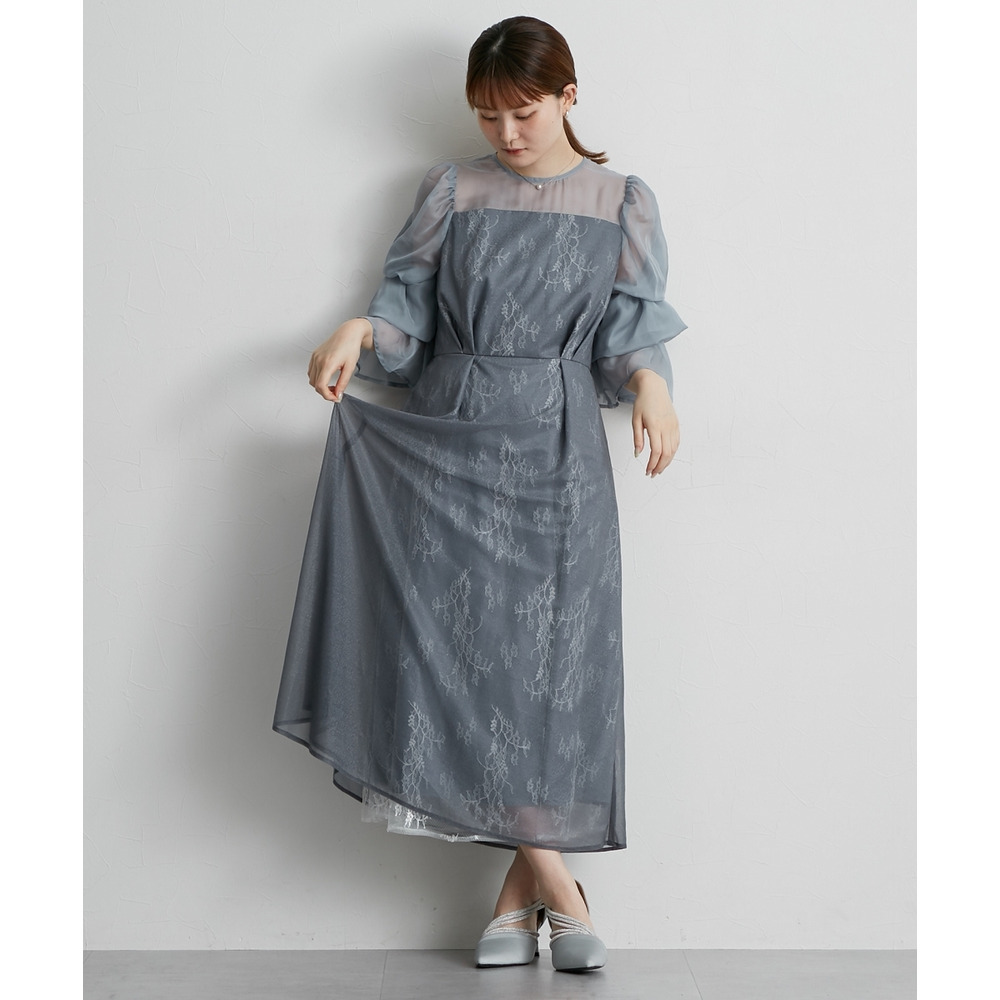 【結婚式・パーティードレス】デザインスリーブラメチュールワンピースドレス 大きいサイズ16