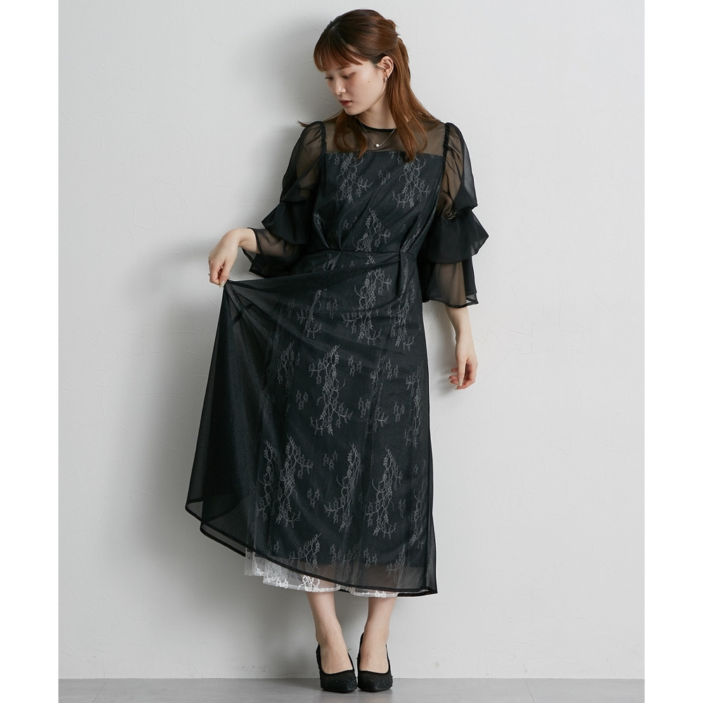 【結婚式・パーティードレス】デザインスリーブラメチュールワンピースドレス 大きいサイズ19