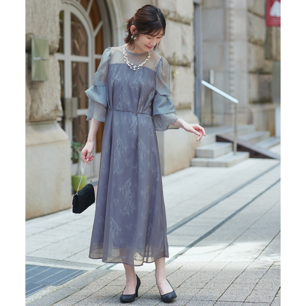 【結婚式・パーティードレス】デザインスリーブラメチュールワンピースドレス 大きいサイズ2